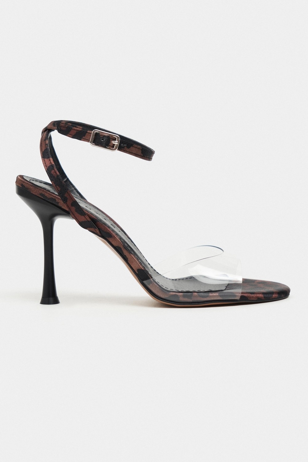 Nişantaşı Shoes Vesper Leopar Saten Önü Şeffaf Ince Topuklu Kadın Ayakkabı
