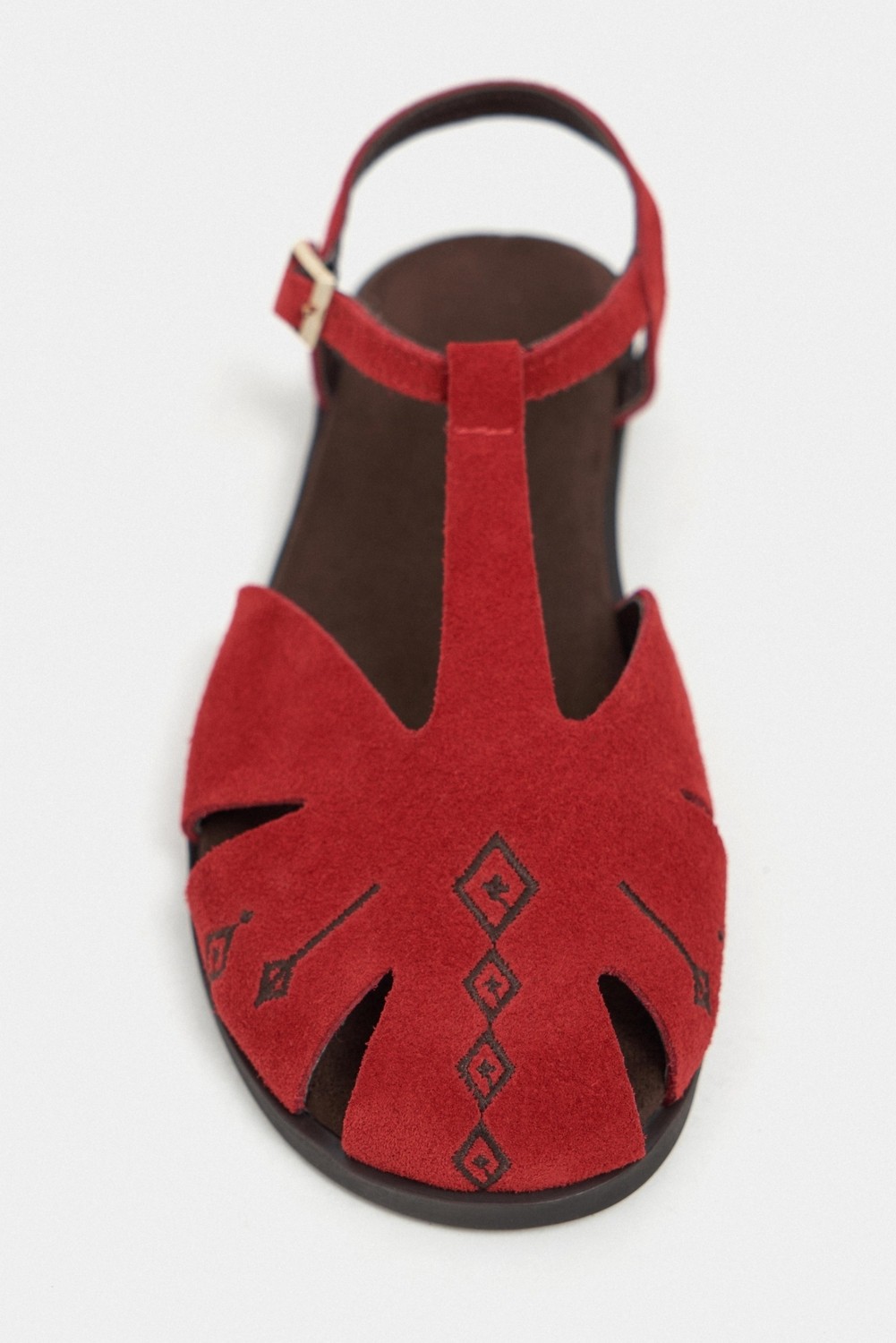 Nişantaşı Shoes Wood Bitter Kahve Süet Deri Nakış Detay Düz Taban Kadın Sandalet görsel 4