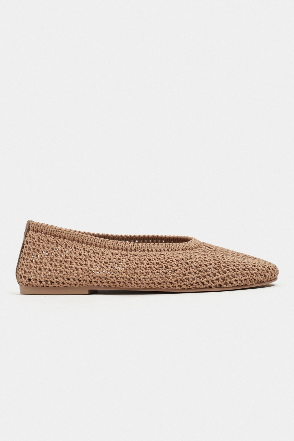 Nişantaşı Shoes Lips Koyu Bej Triko File Işlemeli Düz Taban Kadın Babet Ayakkabı