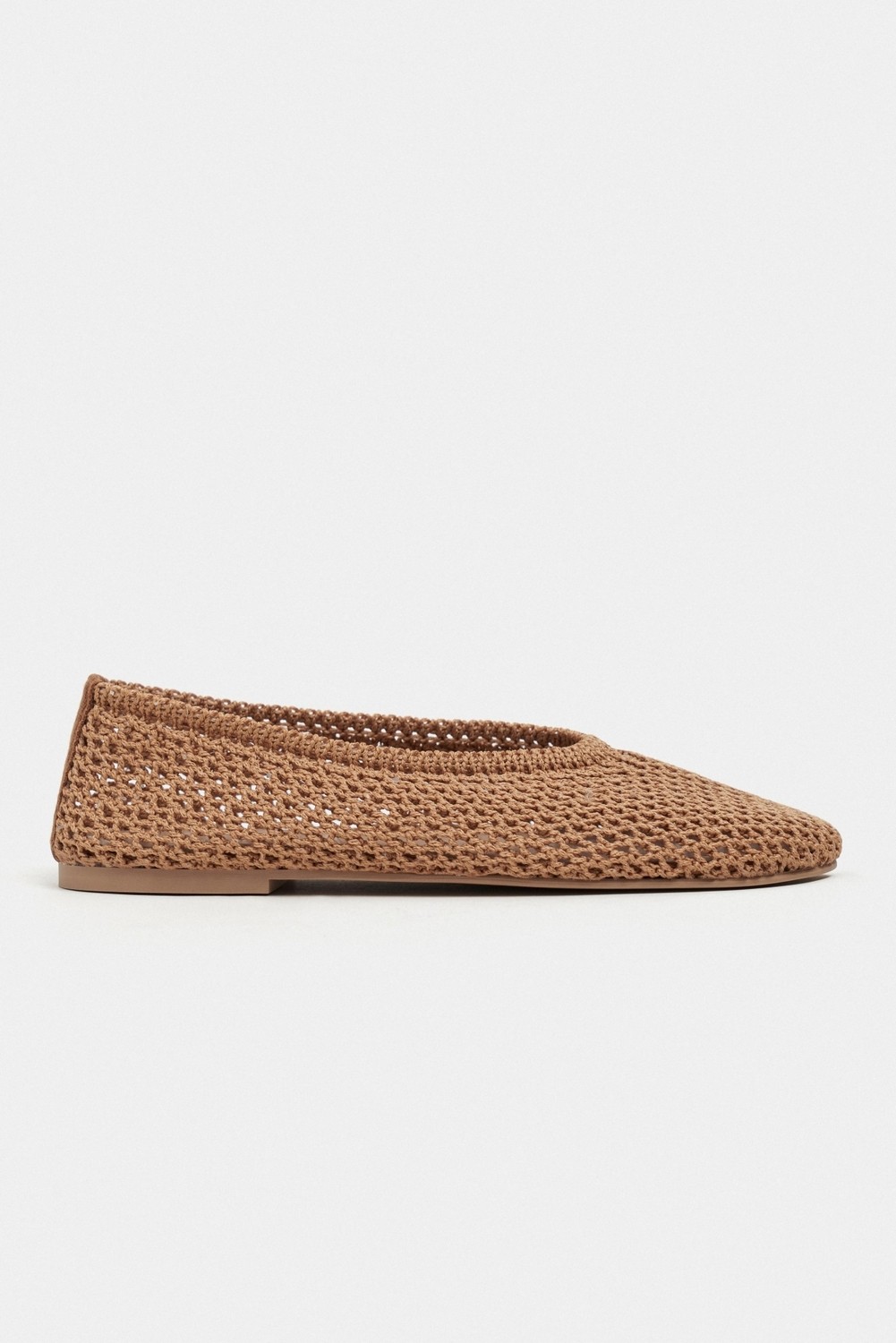 Nişantaşı Shoes Lips Koyu Bej Triko File Işlemeli Düz Taban Kadın Babet Ayakkabı görsel 6