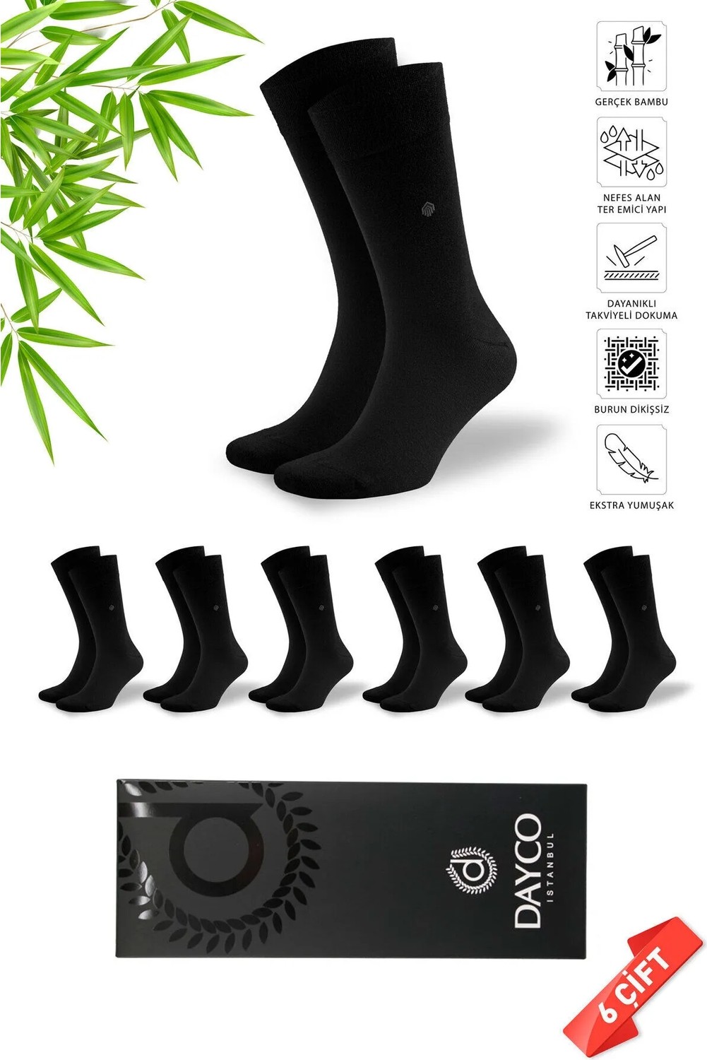 Dayco Erkek Yarım Konç Bambu Çorap Siyah Battal Boy - 47-50 - 181-47-50 görsel 8