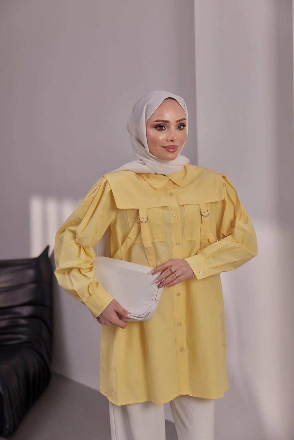 Bwest Poplin Gömlek - Sarı görsel 3