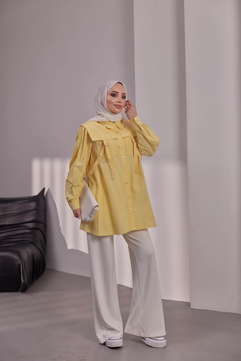 Bwest Poplin Gömlek - Sarı görsel 6