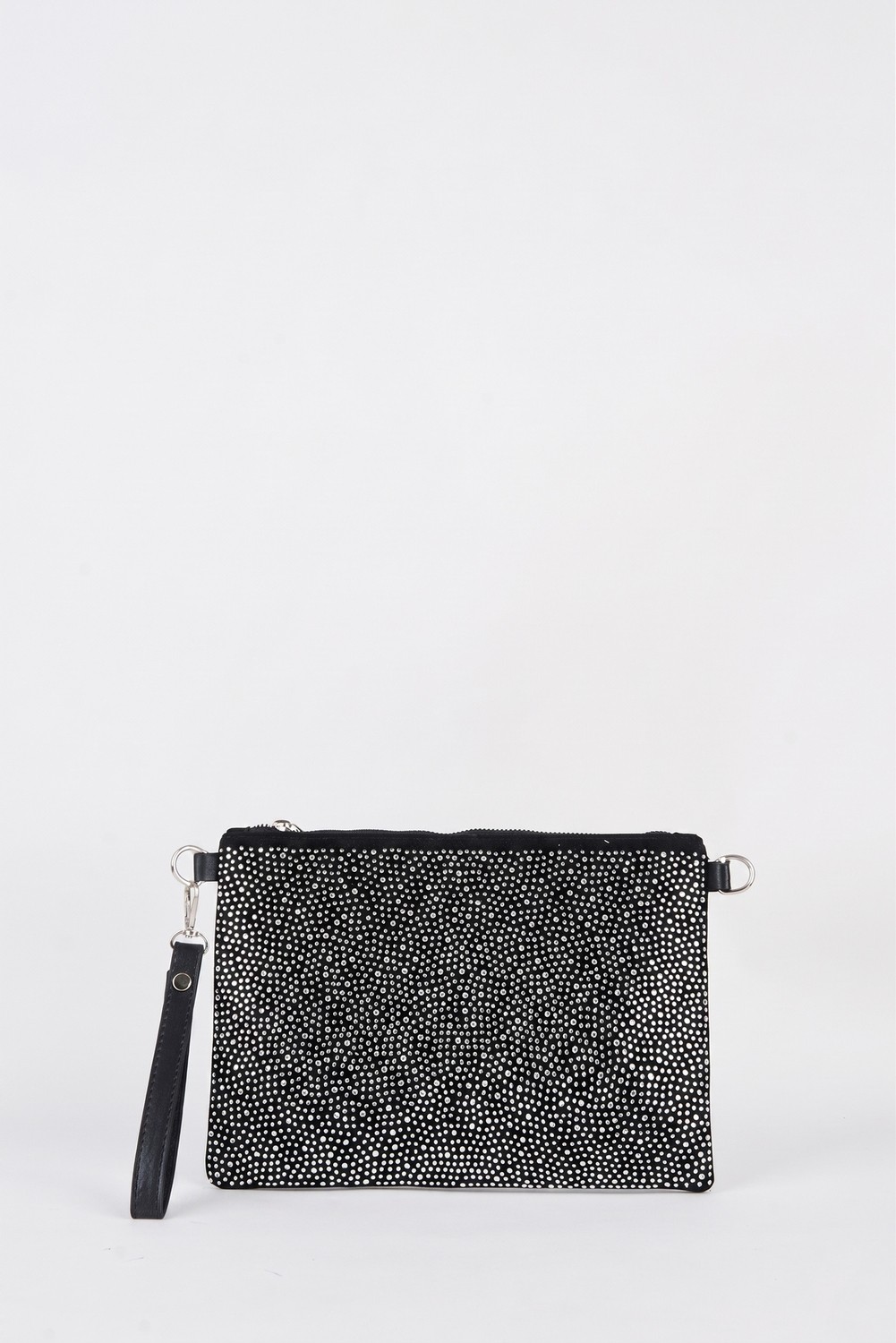 Vivaq Kadın Gümüş Taşlı Süet Bilek Askılı ve Zincir Askılı Portföy El ve Clutch Çanta