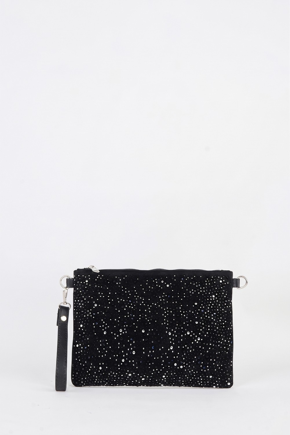 Vivaq Kadın Yıldız Gümüş Taşlı Süet Bilek Askılı ve Zincir Askılı Portföy El ve Clutch Çanta