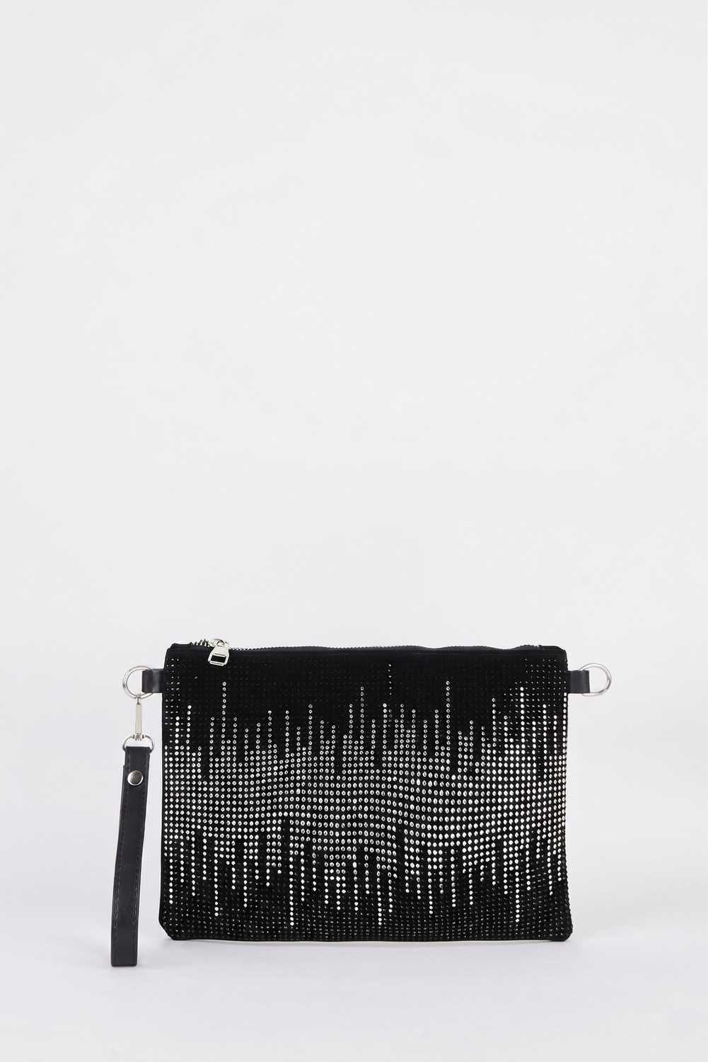 Vivaq Kadın Dalgalı Gümüş Taşlı Süet Bilek Askılı ve Zincir Askılı Portföy El ve Clutch Çanta