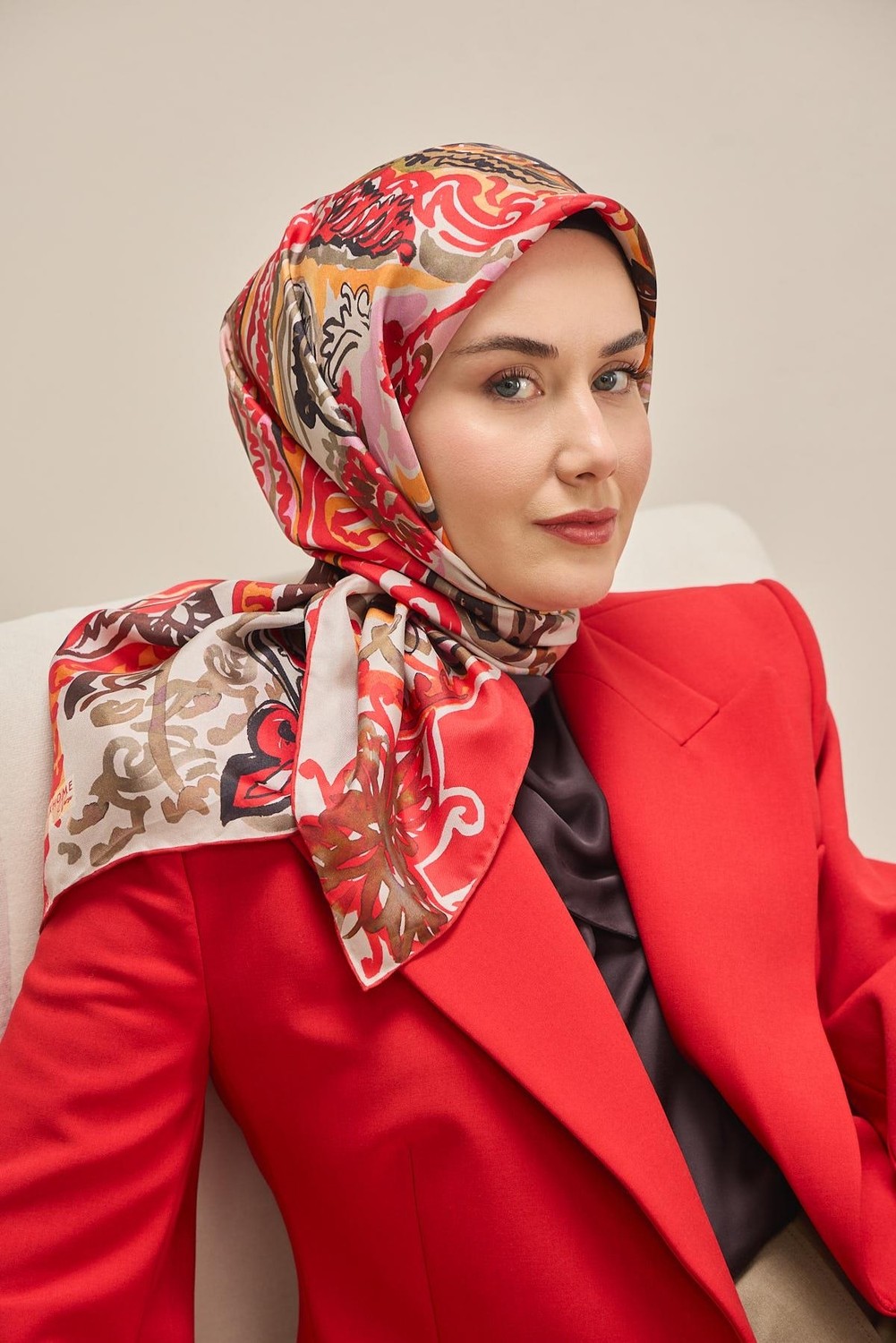 Silk Home Twill Ipek Eşarp Art Desen Kırmızı 90X90