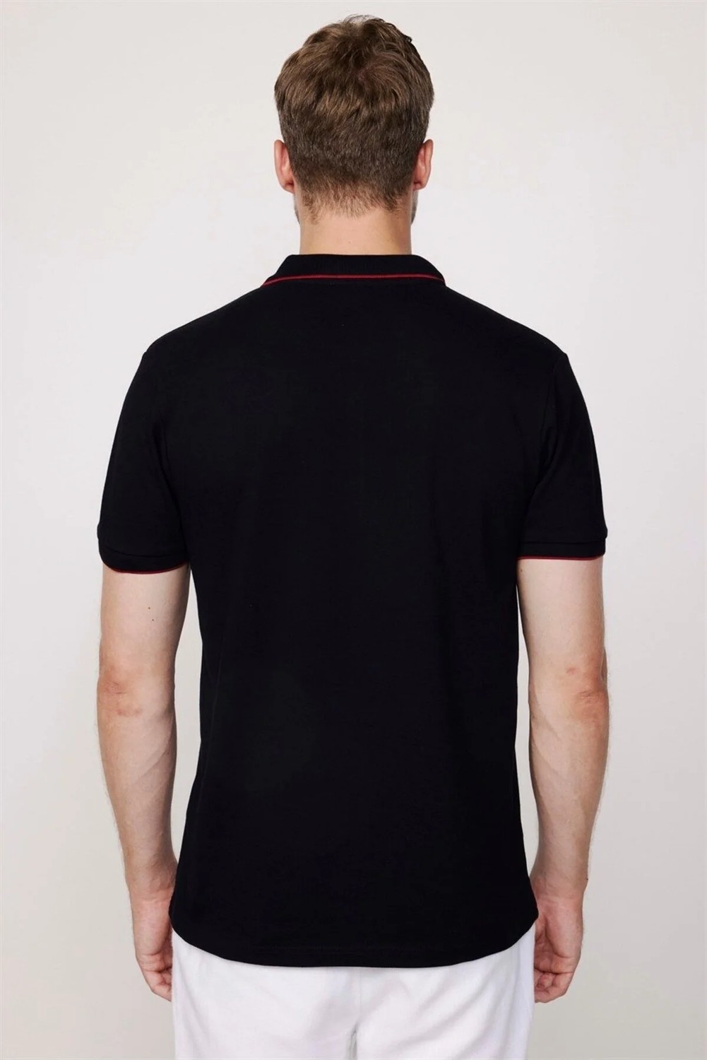 Tudors Erkek Slim Fit Dar Kesim %100 Pamuk Düz Pike Fermuarlı Siyah Polo Yaka Tişört görsel 5