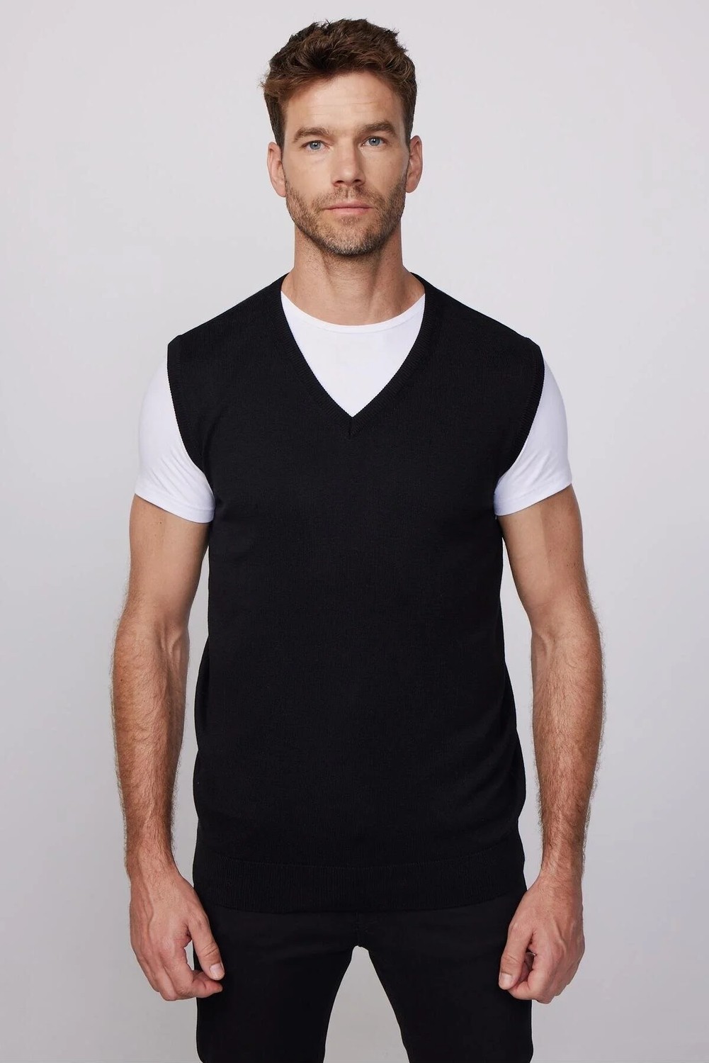 Tudors Slim Fit Dar Kesim V Yaka Kendinden Desenli Siyah Erkek Süveter görsel 3