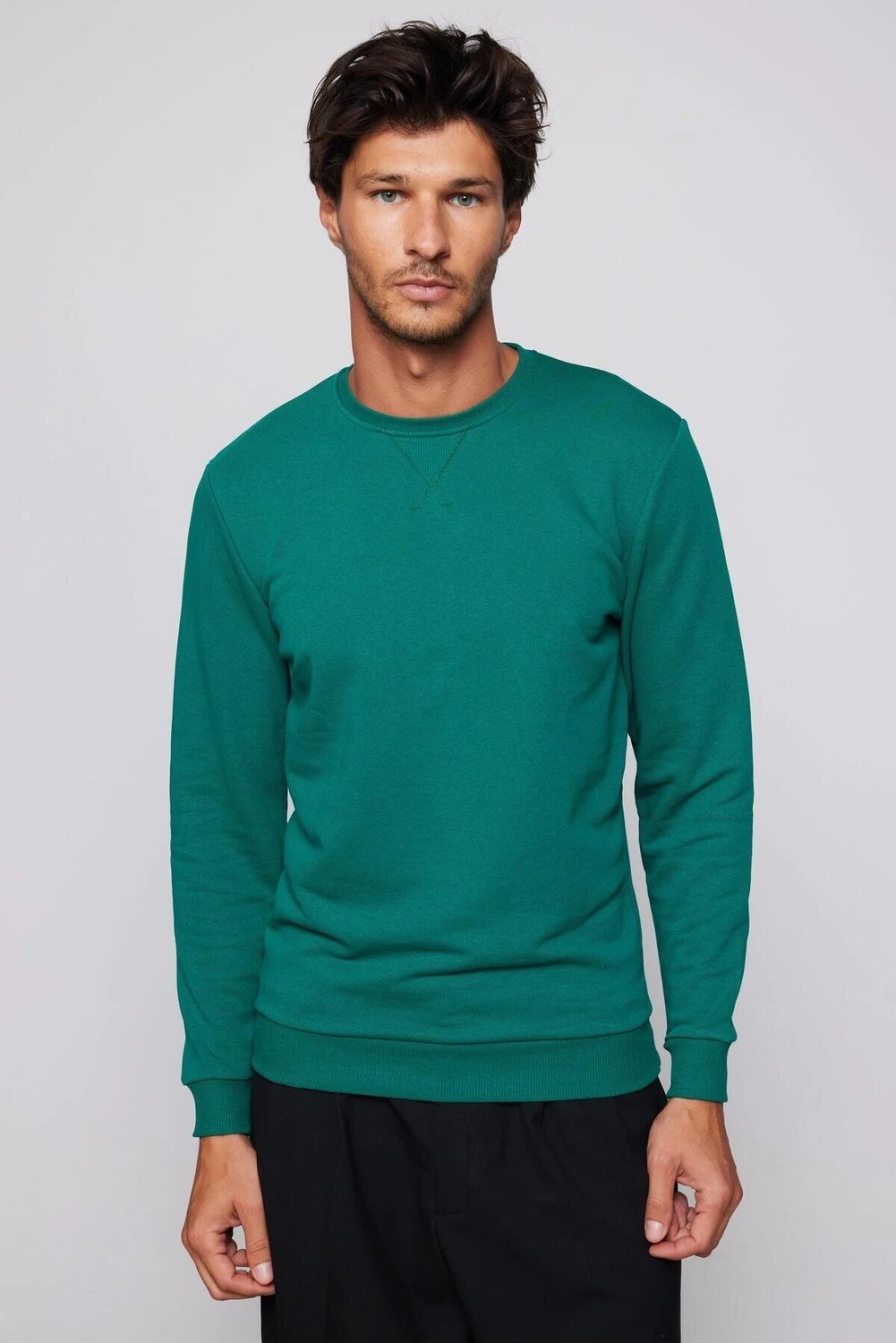 Tudors Unisex Relax Fit Rahat Kesim %100 Pamuk 3 İplik Basic Siyah Bisiklet Yaka Sweatshirt görsel 3