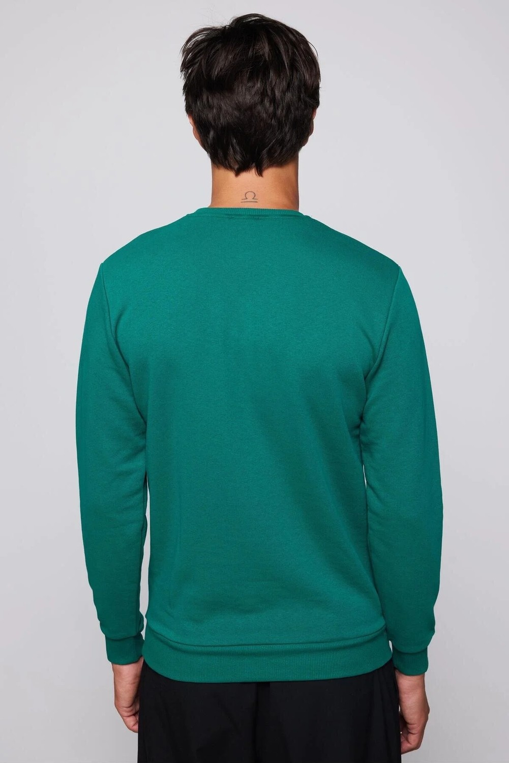 Tudors Unisex Relax Fit Rahat Kesim %100 Pamuk 3 İplik Basic Siyah Bisiklet Yaka Sweatshirt görsel 5