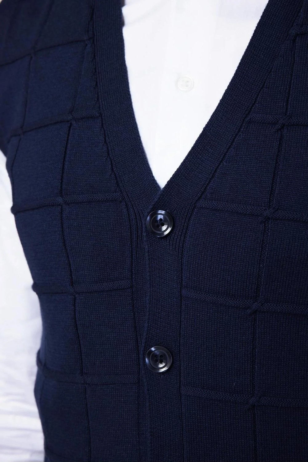 Tudors Slim Fit Kare Desenli Lacivert Erkek Yelek görsel 4