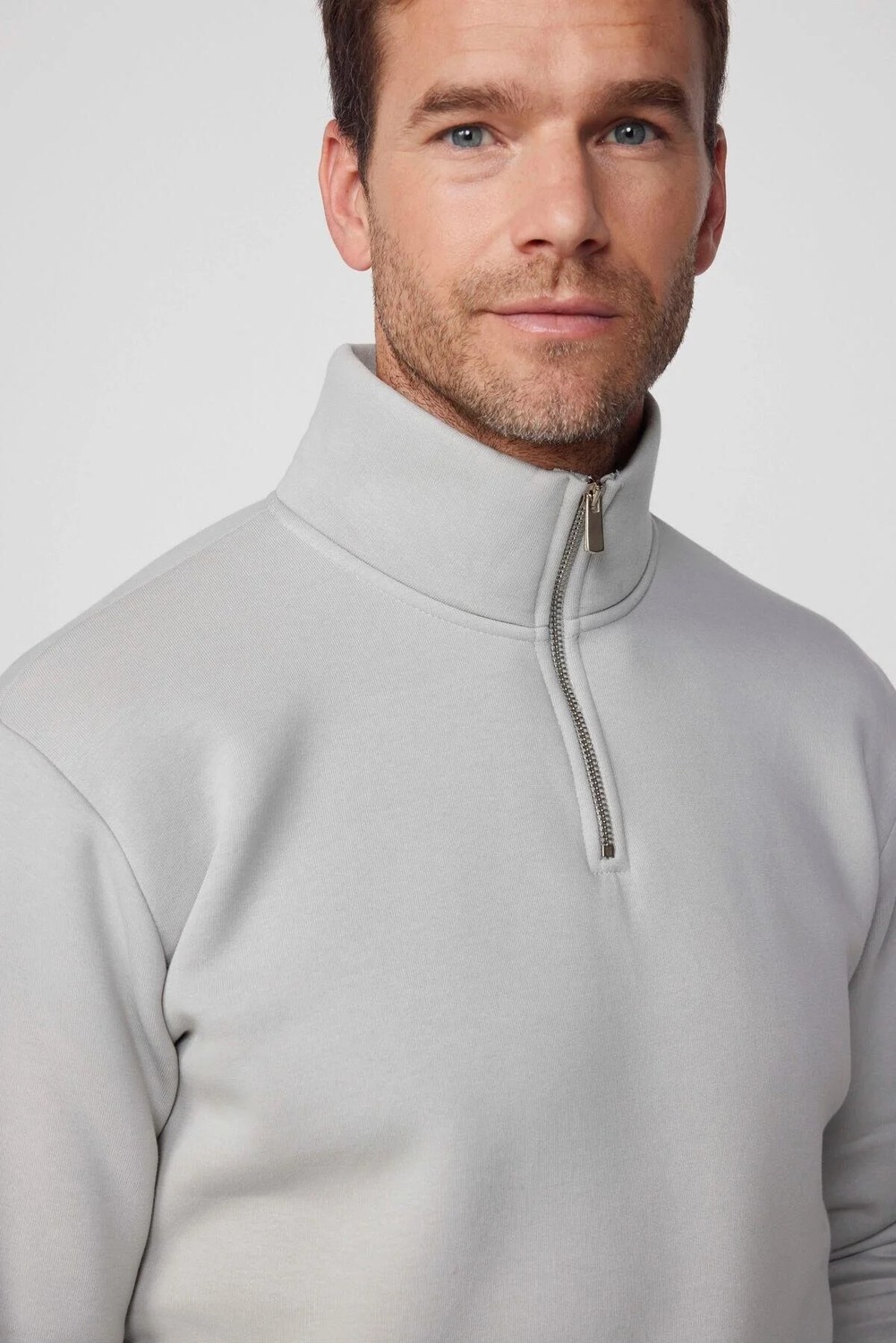 Tudors Unisex Relax Fit Rahat Kesim Pamuklu İçi Polarlı Yarım Fermuarlı Taş Renk Dik Yaka Sweatshirt görsel 3