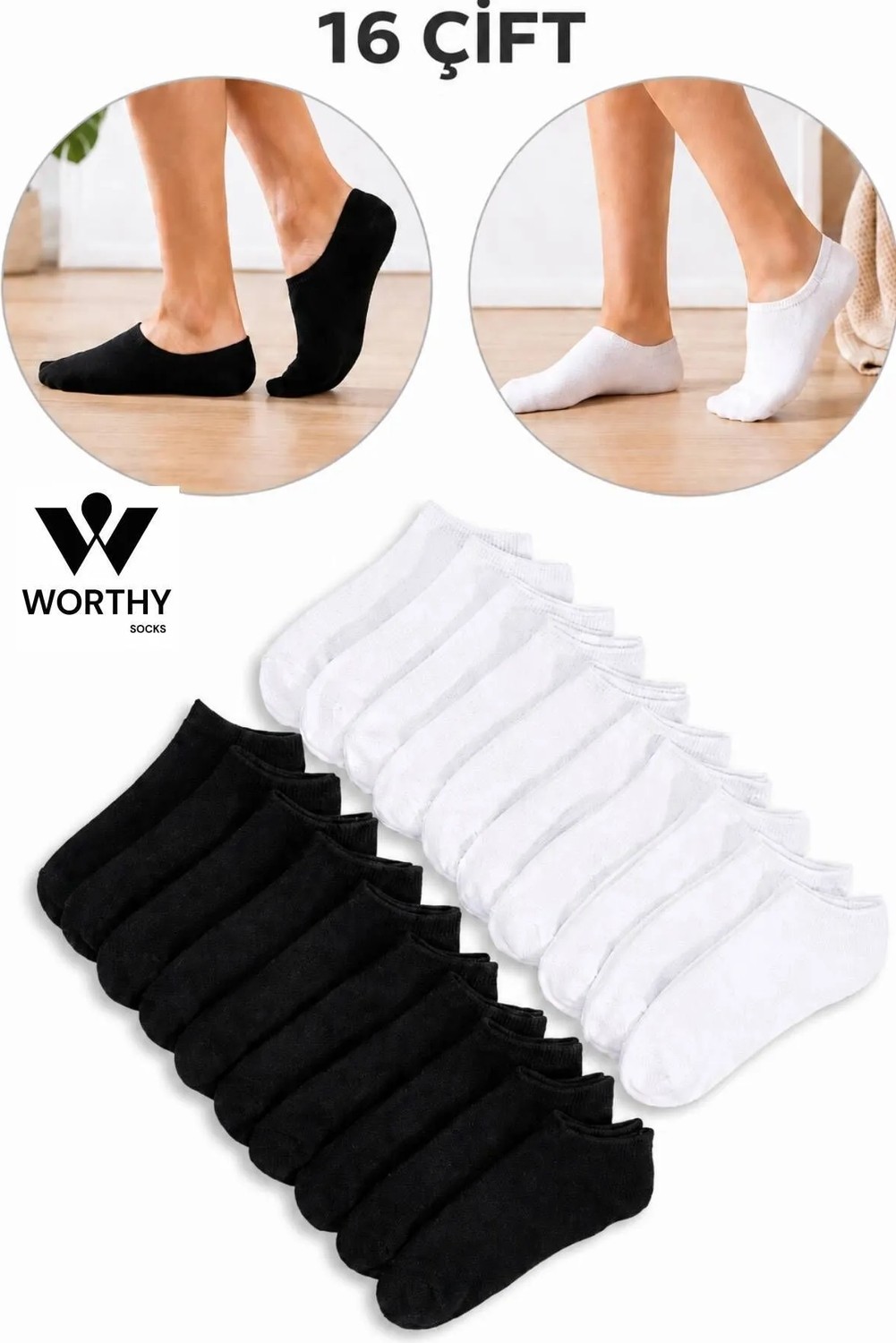 Worthy Socks 16 Çift Kısa Patik Bilek Çorap 16'lı Paket