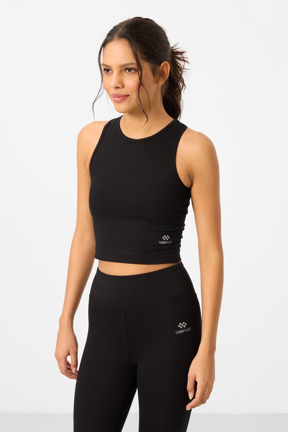 Tommy Life Siyah Yüksek Bel Kapri-Crop Atlet Slim Fit Kadın Tayt Takım - 95284 görsel 3