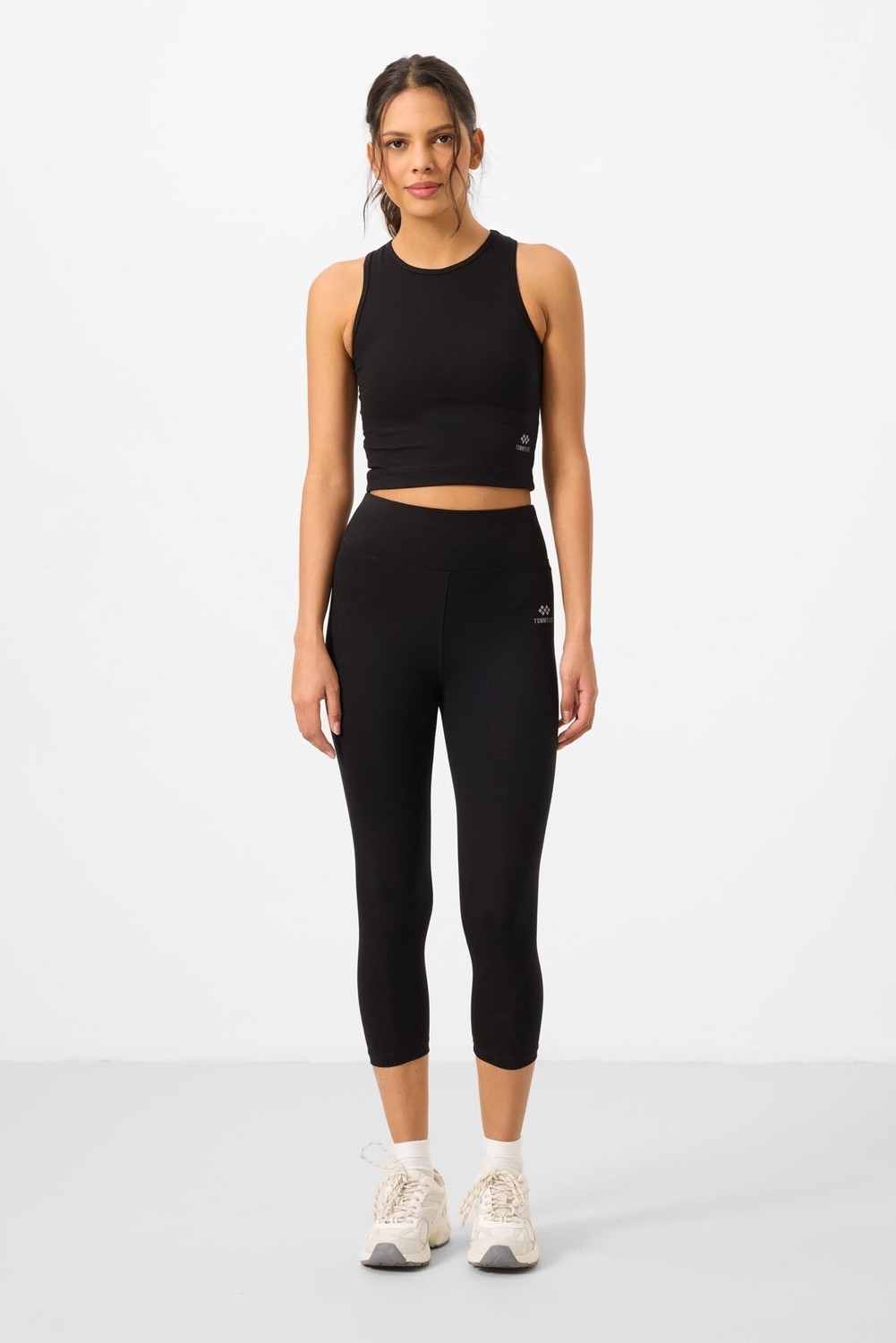 Tommy Life Siyah Yüksek Bel Kapri-Crop Atlet Slim Fit Kadın Tayt Takım - 95284 görsel 5
