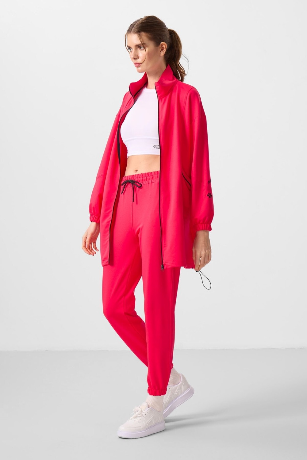 Tommy Life Siyah Dik Yaka Fermuarlı Rahat Form Kadın Eşofman Tunik Takım - 95345