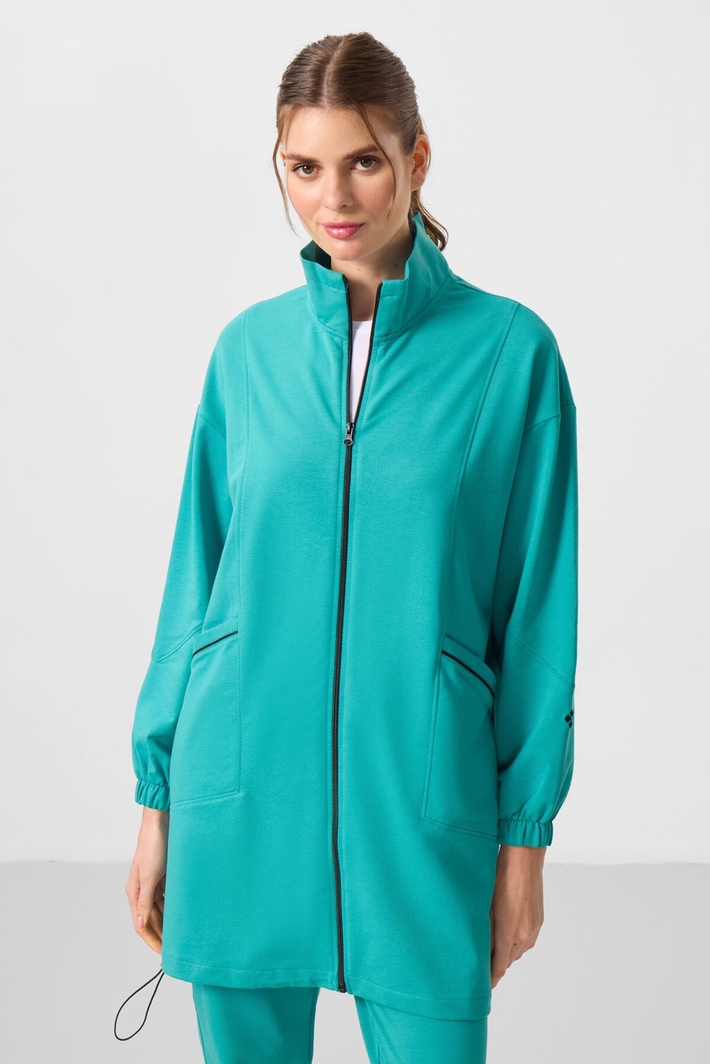 Tommy Life Siyah Dik Yaka Fermuarlı Rahat Form Kadın Eşofman Tunik Takım - 95345 görsel 8