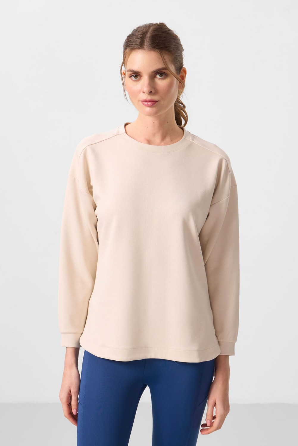 Tommy Life Rahat Form O Yaka 2li Paket Bej-Kahverengi Kadın Tunik Sweatshirt - 97305 görsel 3