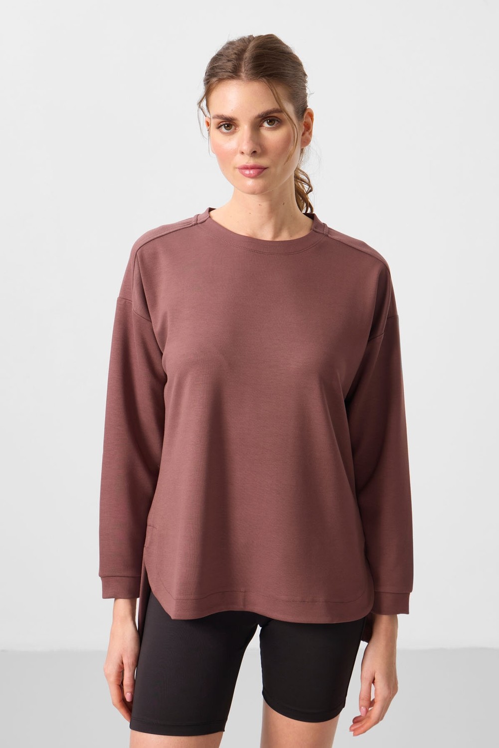 Tommy Life Rahat Form O Yaka 2li Paket Bej-Kahverengi Kadın Tunik Sweatshirt - 97305 görsel 4