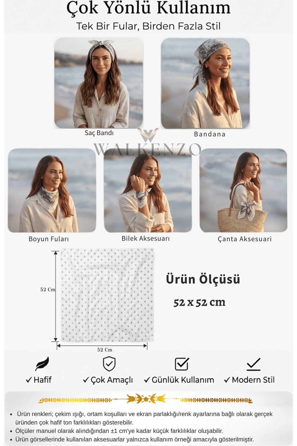 Walkenzo Anchor Çapa Desenli %100 Pamuklu Çok Amaçlı Bandana Fular görsel 4