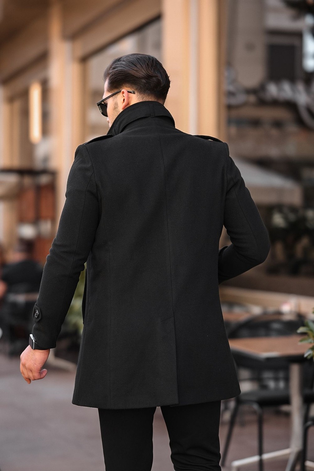Gm Giyimarket Erkek Dar Kesim Dik Yaka Uzun Kaşe Kaban görsel 6