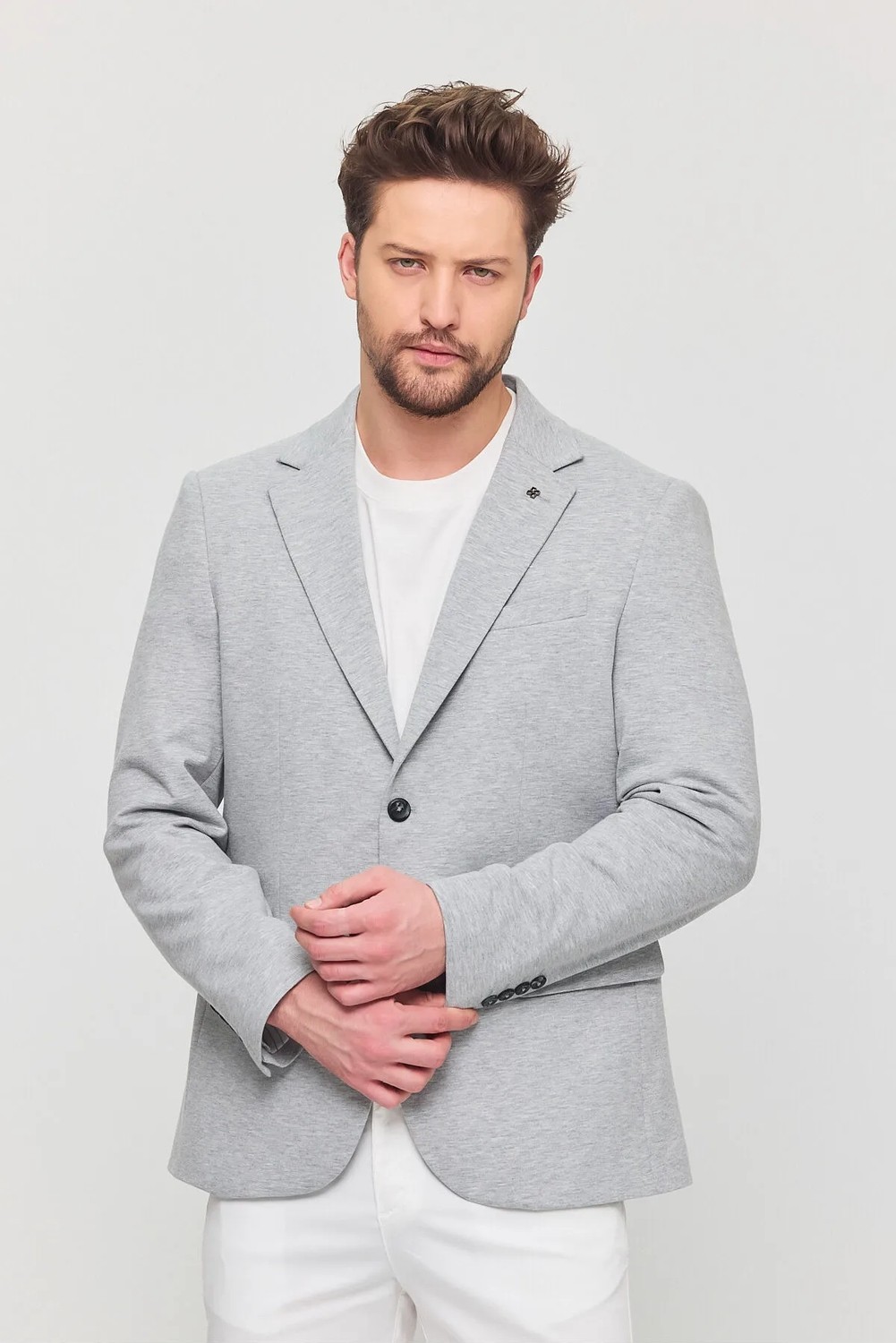 Frappoli 3115 Erkek Gri Esnek Likralı Pamuk Karışımlı Slim Fit Ilkbahar-Yaz Spor Blazer Ceket görsel 7