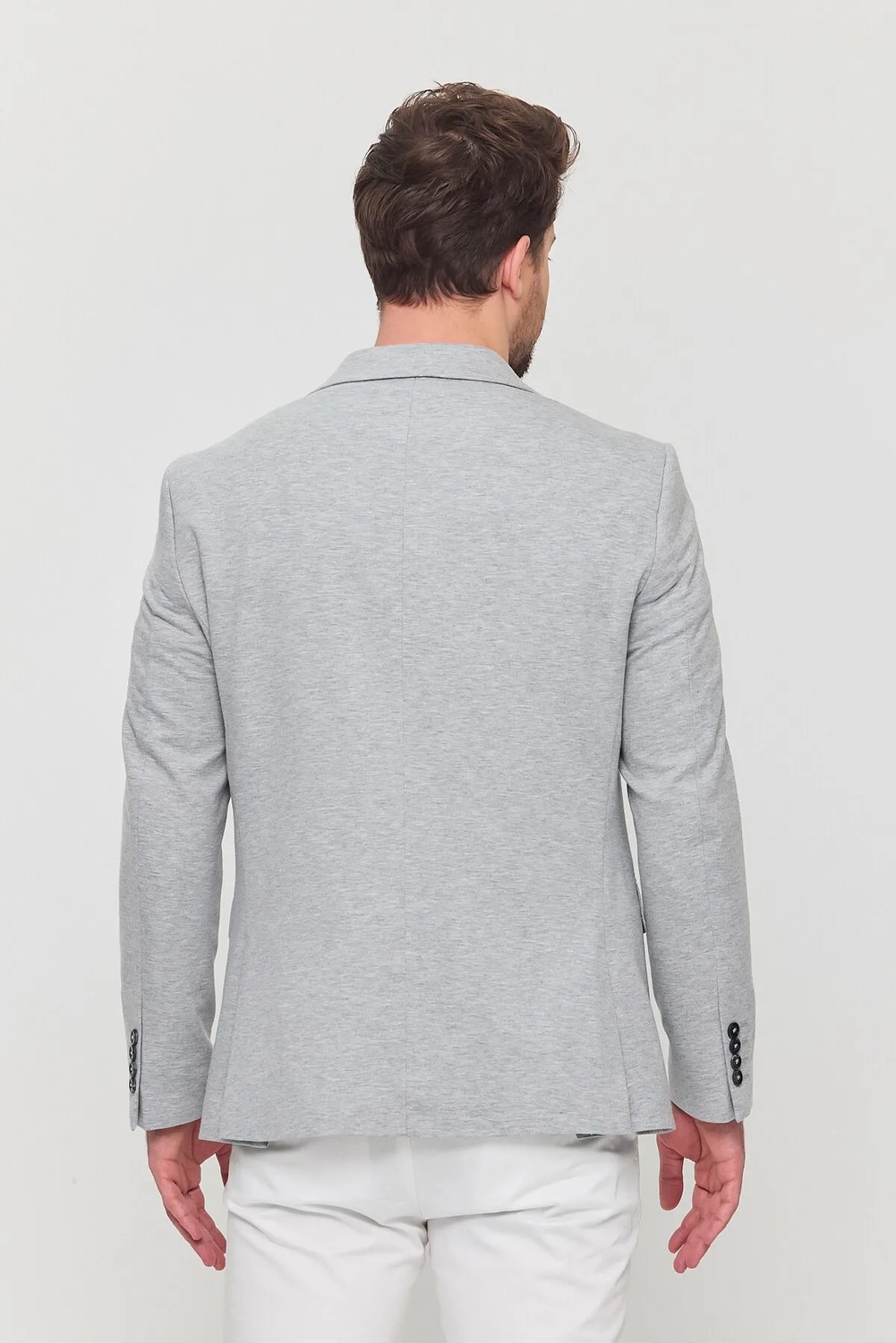Frappoli 3115 Erkek Gri Esnek Likralı Pamuk Karışımlı Slim Fit Ilkbahar-Yaz Spor Blazer Ceket görsel 8
