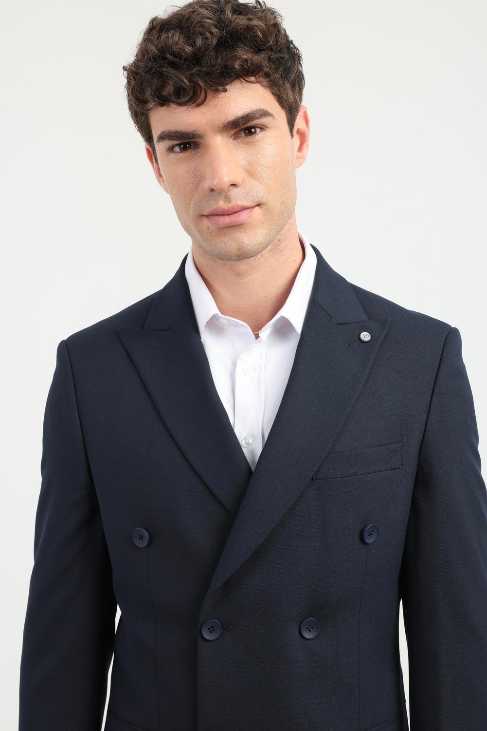 Dufy Erkek Slim Fit Sivri Yaka Lacivert Takım Elbise