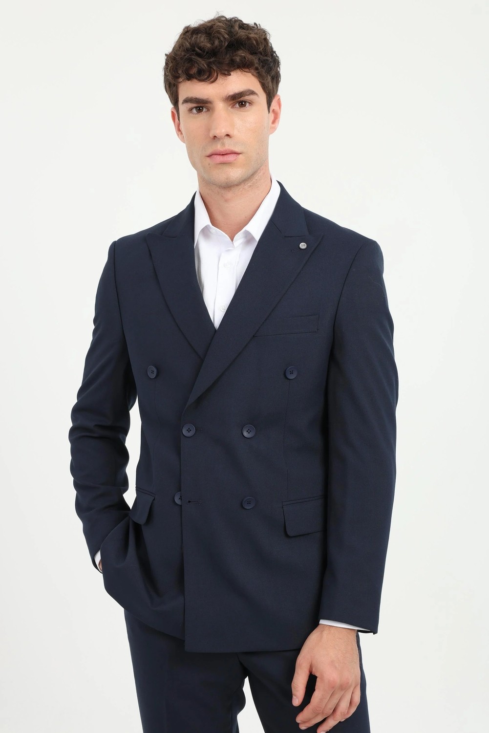 Dufy Erkek Slim Fit Sivri Yaka Lacivert Takım Elbise görsel 2