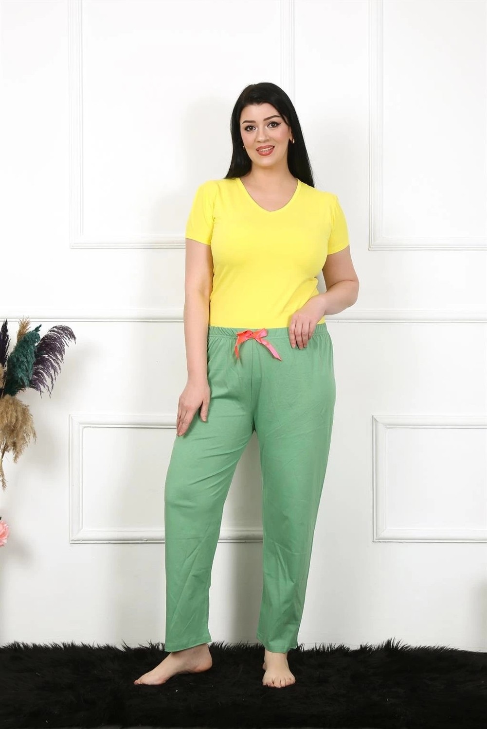 mery Moda Kadın Pamuklu Büyük Beden Alt Pijama Yeşil Beruflic
