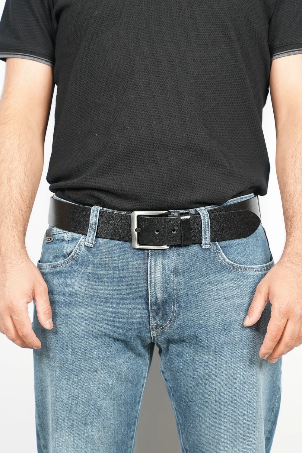Parscraft Dayanıklı %100 Hakiki Deri Kemer 4,5 cm Geniş Siyah Erkek Kot Pantolon Kemeri görsel 3