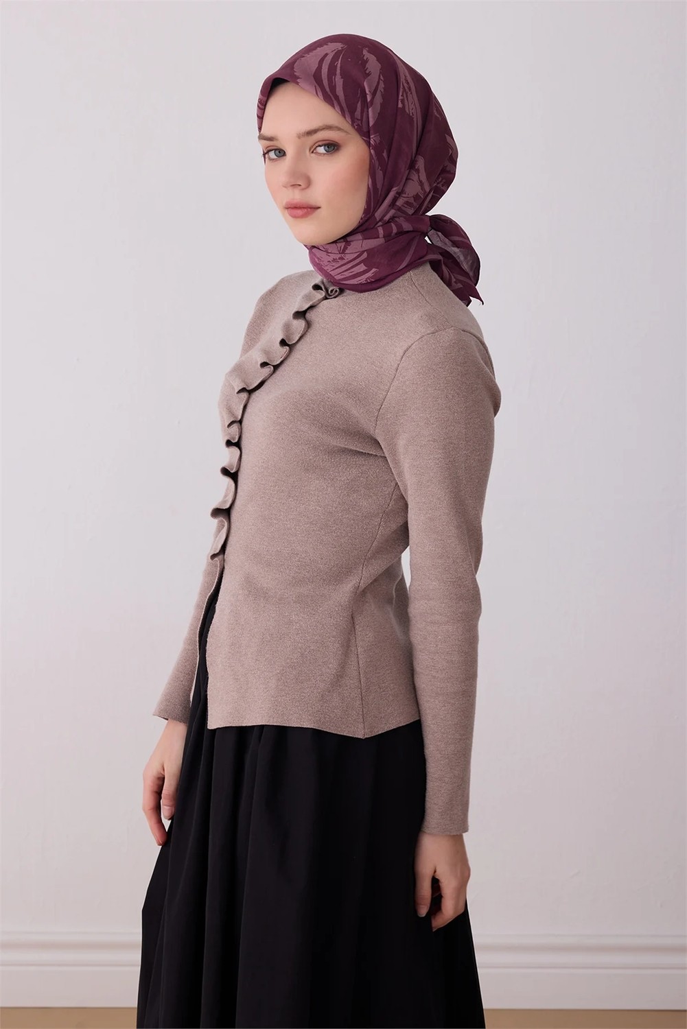Belli Fresh Yaprak Desen Mürdüm Gül Kurusu Paulista Eşarp 14 - 36 görsel 2