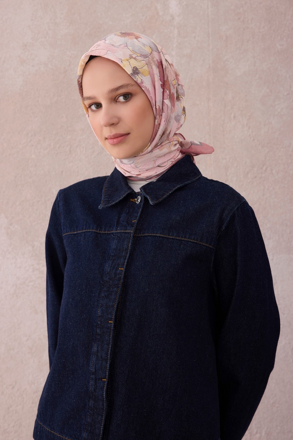 Belli Fresh Çiçek Desen Pudra Ekru Sarı Paulista Eşarp 12 - 02 görsel 2