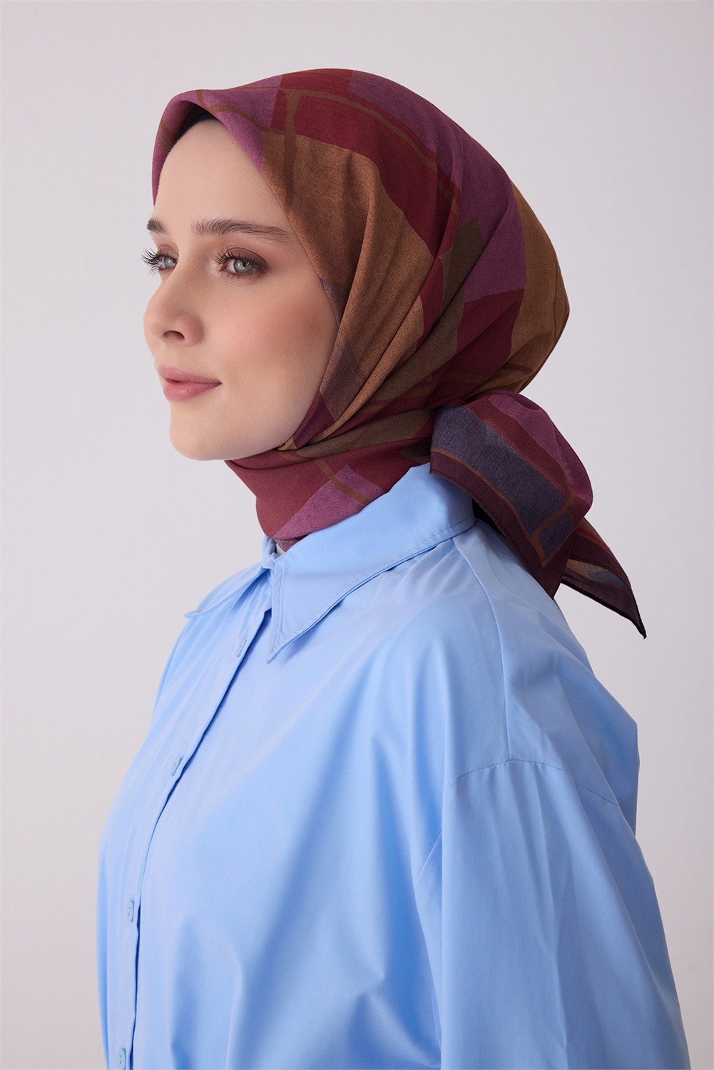 Belli Fresh Yaprak Desen Bordo Taba Modal Eşarp 3415 - 01 görsel 2
