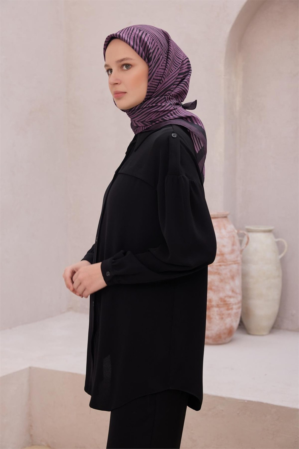 Belli Fresh Çizgili Desen Mor Modal Eşarp 2102 - 06