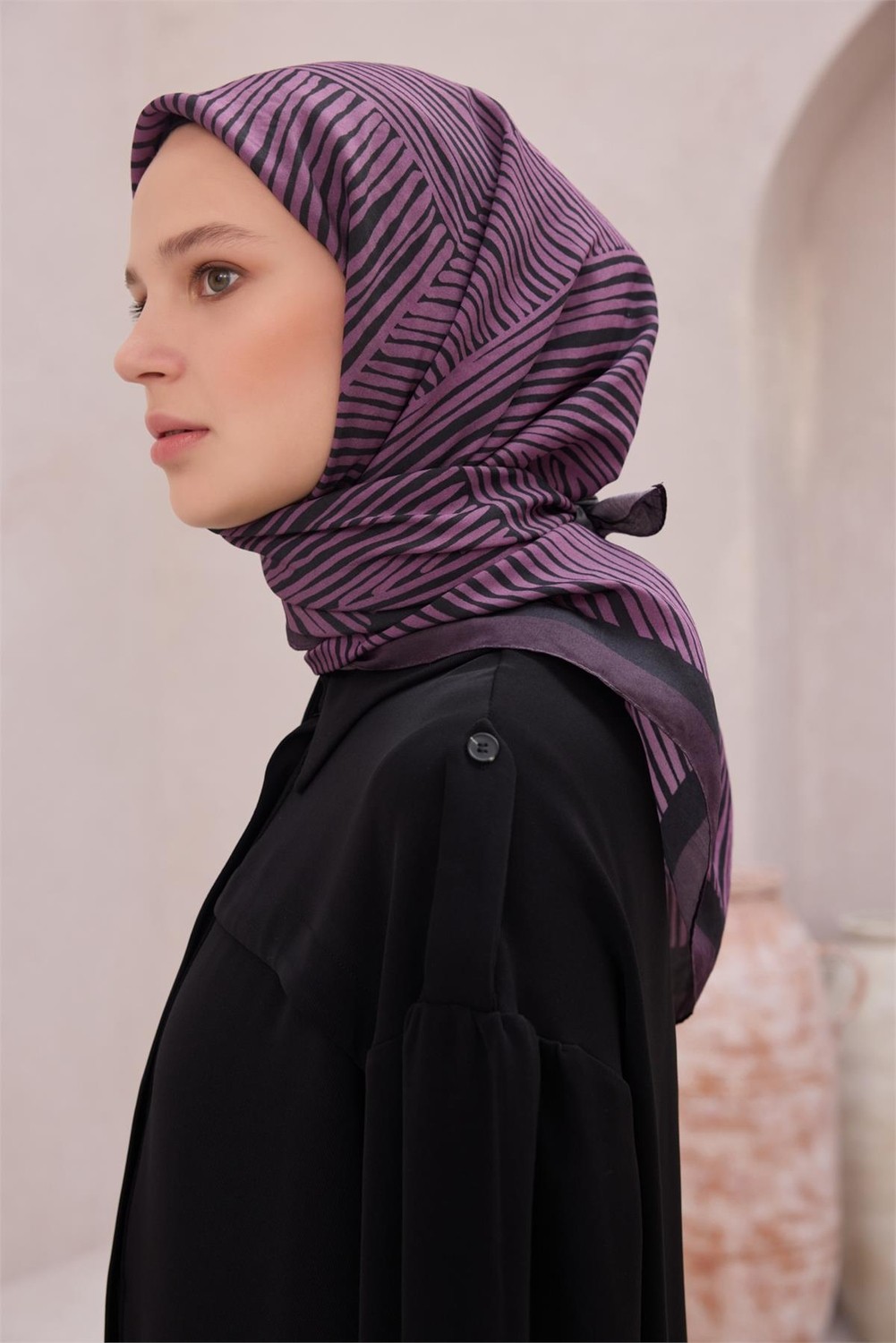 Belli Fresh Çizgili Desen Mor Modal Eşarp 2102 - 06 görsel 2