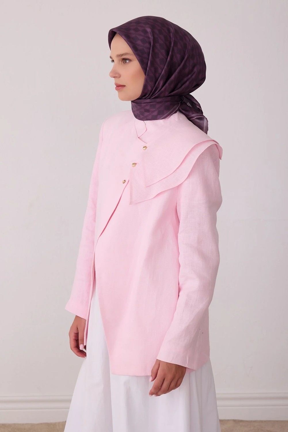Belli Mor Geometrik Desen %100 Twill Ipek Eşarp 4425-36 görsel 2