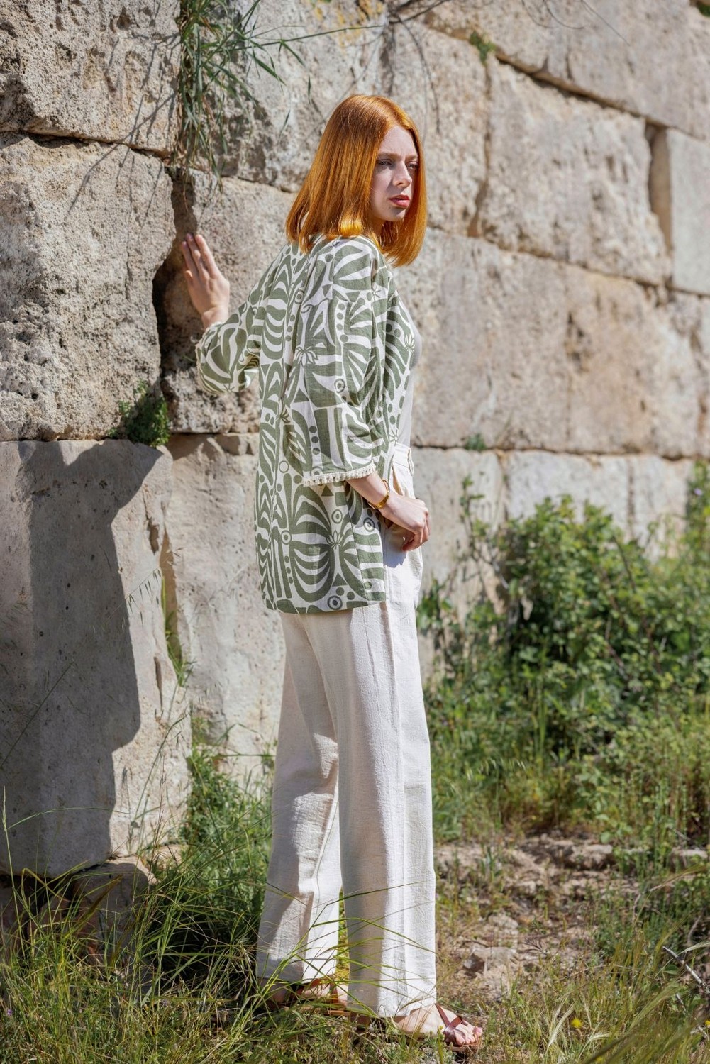Arinna Otantik Botanical Totem Kısa Kimono, Adaçayı görsel 3
