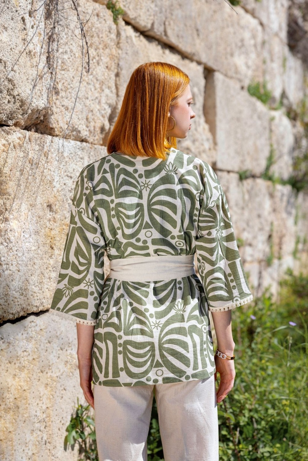 Arinna Otantik Botanical Totem Kısa Kimono, Adaçayı görsel 6