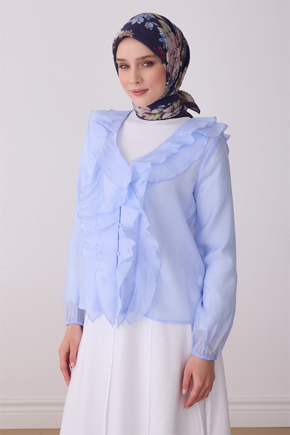 Belli Fresh Yaprak Desen Lacivert Paulista Eşarp 3487 - 25
