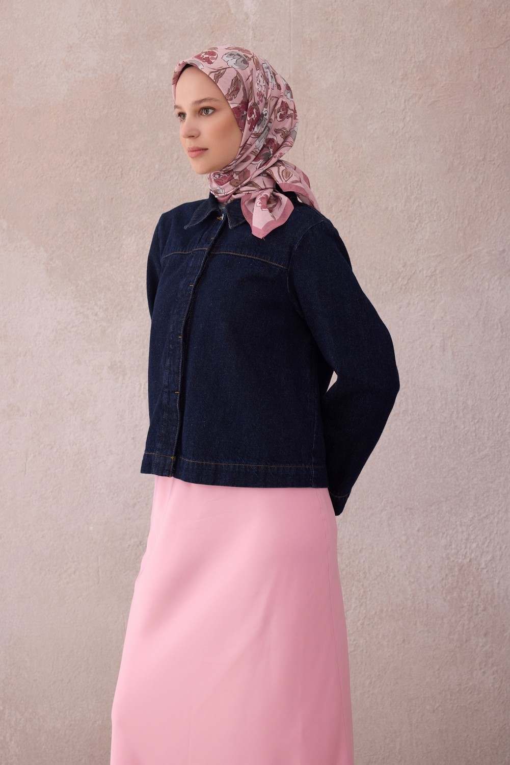 Belli Fresh Çiçek Desen Pudra Bordo Gri Paulista Eşarp 13 - 07