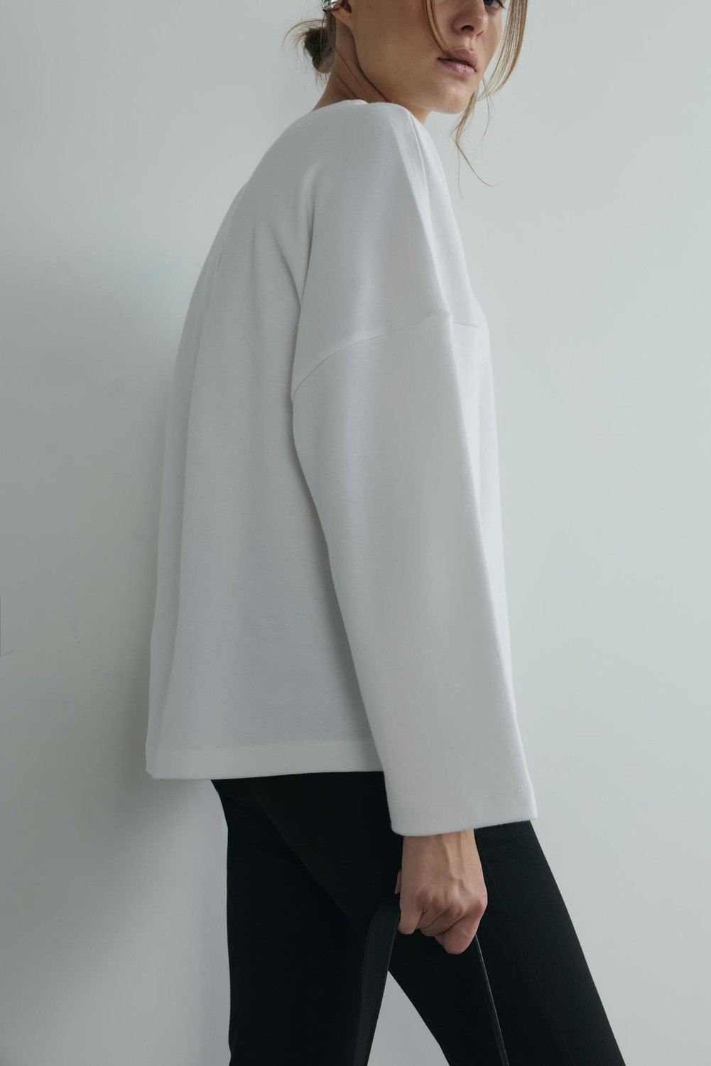 Suud Collection Ekru Katie Uzun Kollu Tişört Kadın Oversize Yumuşak Dokulu 34 Beden İç Göstermeyen görsel 6