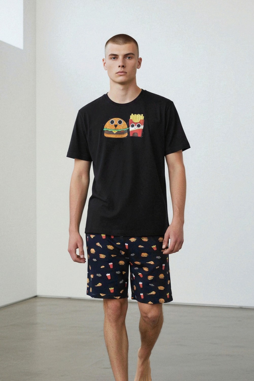 Koza İç Giyim Erkek Pamuklu Baskılı Cepli Şortlu Pijama Takımı görsel 6