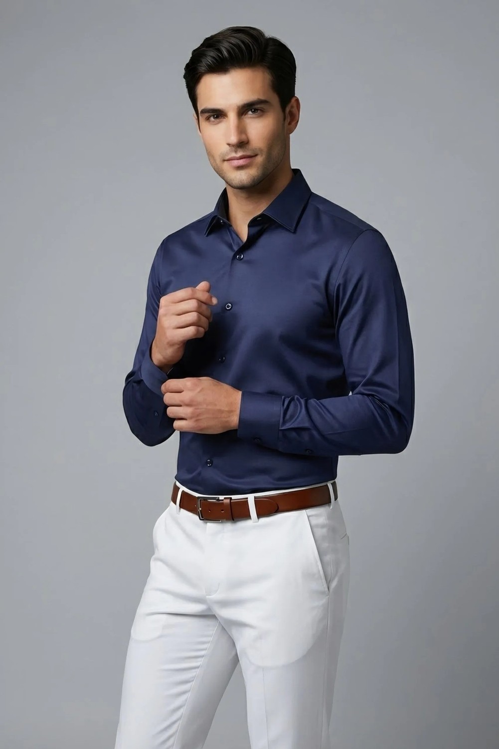 Torivalli Collection Dar Kesim Slimfit Saten Kolay Ütülenebilen Mevsimlik Cepsiz Uzun Kollu Kol Düğmesi Takılabilen Erkek Gömlek görsel 4