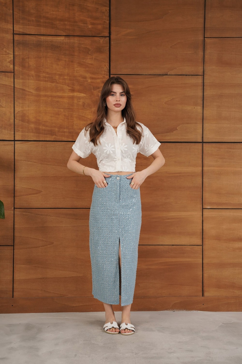 Very Moda Pullu Kot Etek | F1707 görsel 2