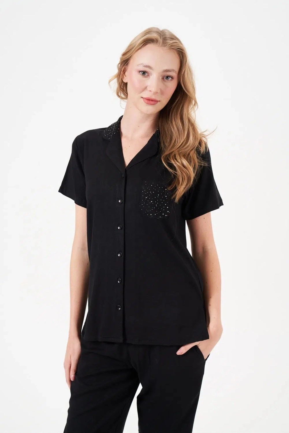 Pjs 29006 Kadın Kısa Kol Önden Düğmeli Pijama Takımı