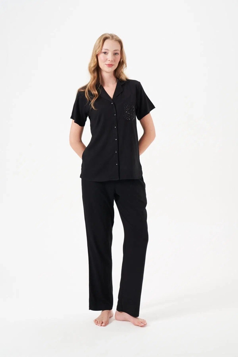Pjs 29006 Kadın Kısa Kol Önden Düğmeli Pijama Takımı görsel 4