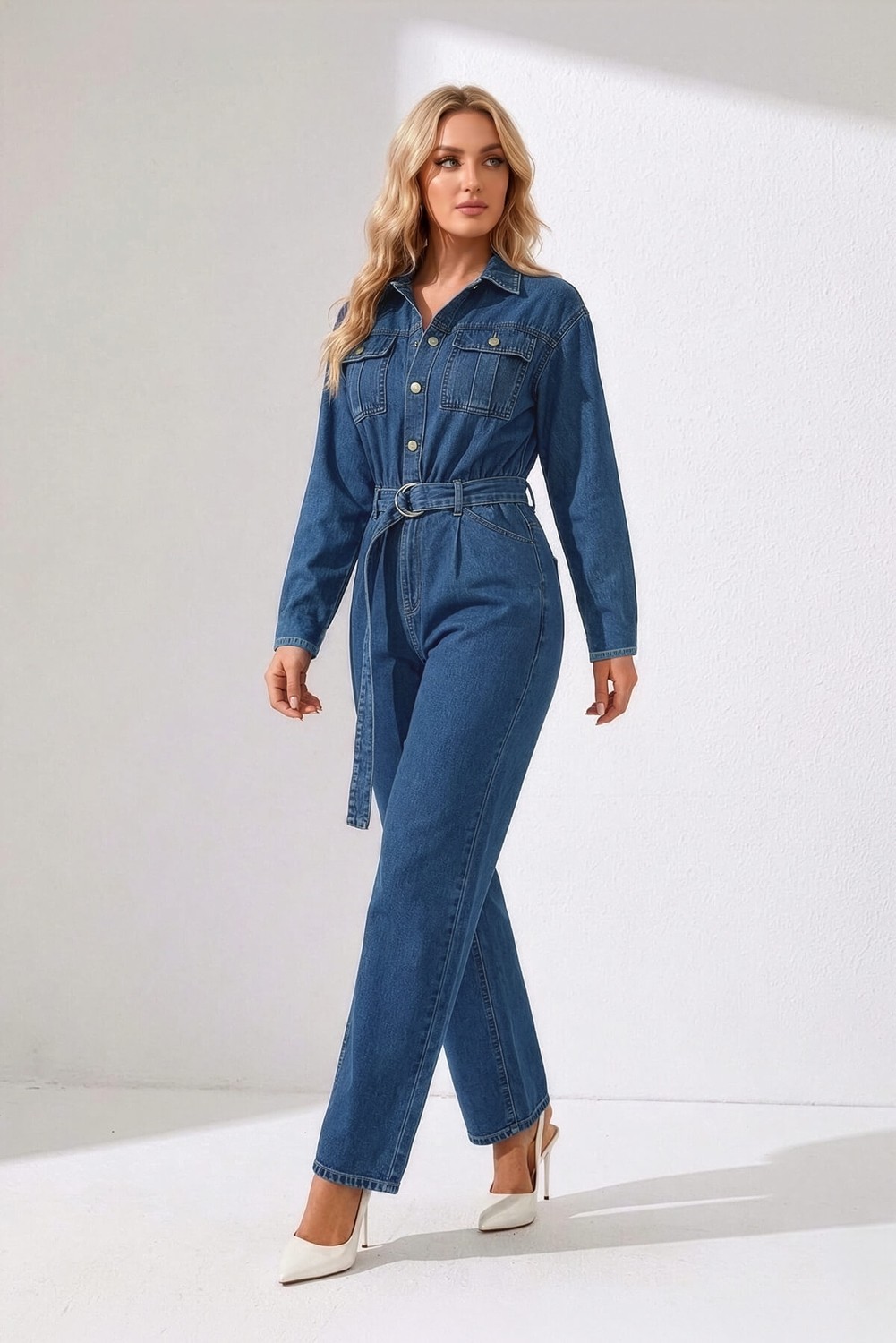 Banny Jeans Kadın Koyu Mavi Oversize Jean Tulum Pamuklu Rahat Kesim