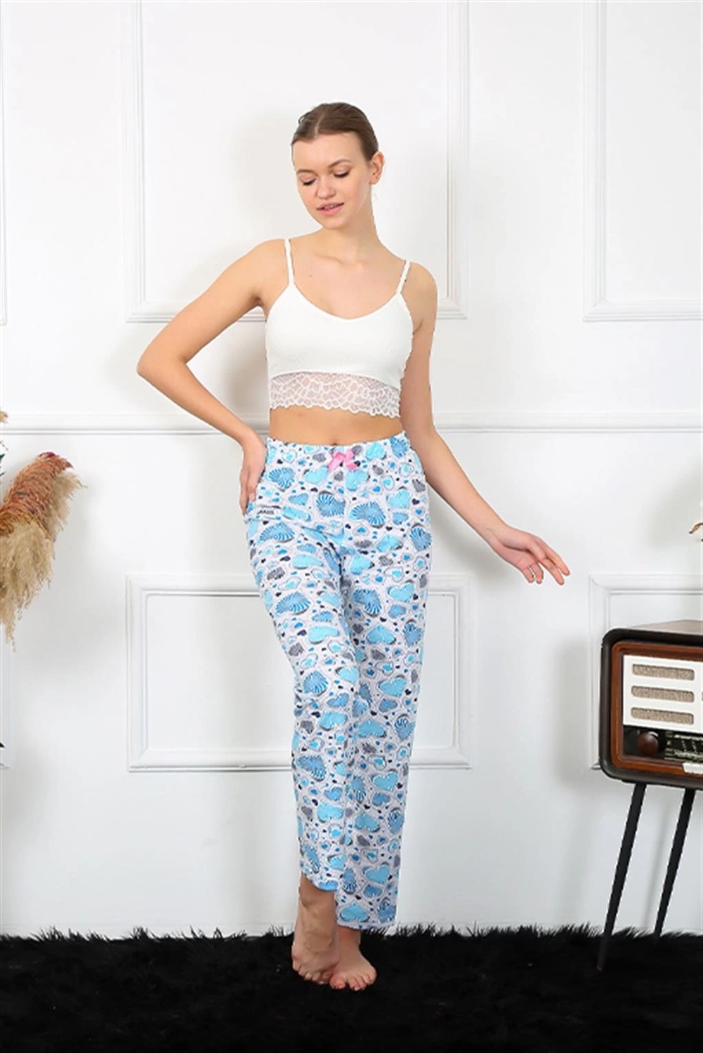 mery Moda Kadın Pamuklu Alt Pijama Mavi Beruflic